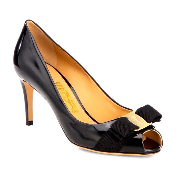 Ferragamo Patent Peep Toe Pumps - Picture 1 of 8